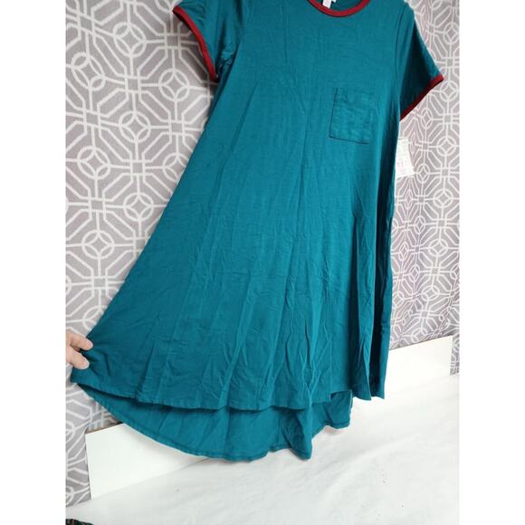 NWT LuLaRoe Carly Blue Green Multicolor Hi-Lo Dress Size M - Picture 2 of 6